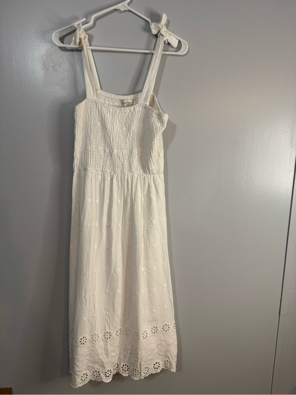 Jessica Simpson White Eyelet Midi Sundress with Tie Straps Size Medium
